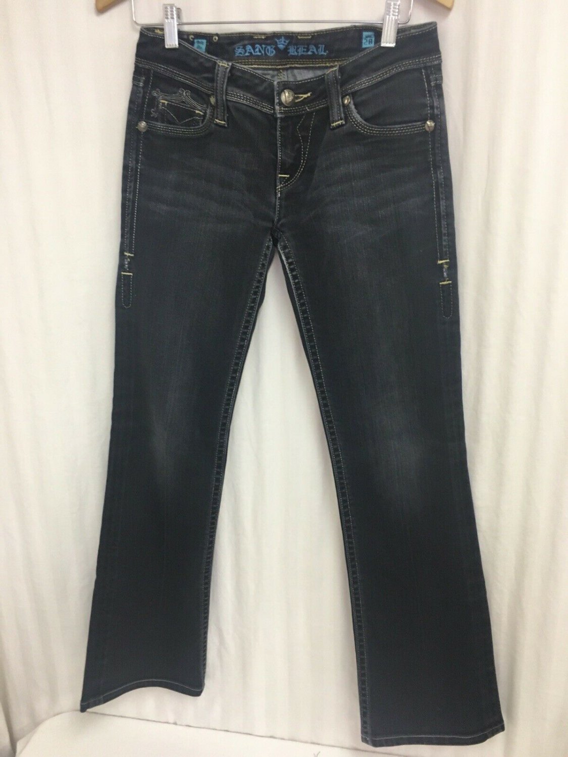 Sang Real Jeans Womens Size 28 BLACK Only The Chosen Logo Pockets