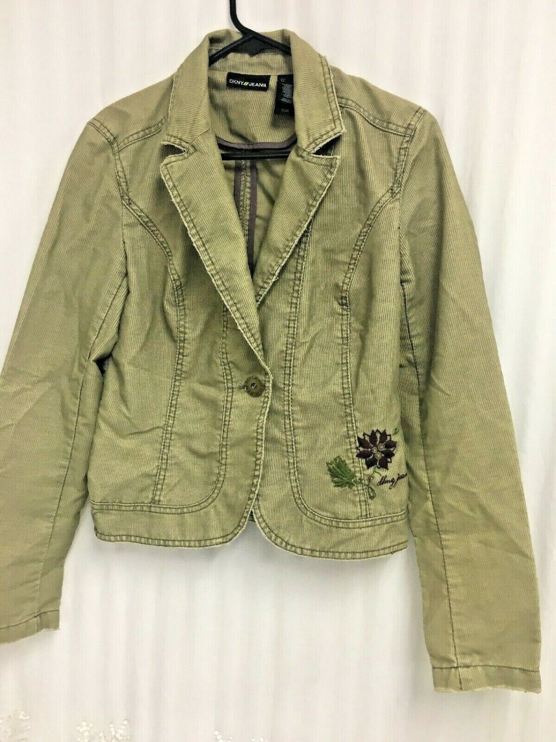 Dkny Corduroy Jacket Womens Size Small Embroidery Logo One Button
