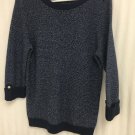Karen Scott Sweater Blue Silver Metallic Women’s Small Ribbed Cuff