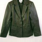 Newport News Brown Leather Womens 2 Button Jacket Polyester Satin Lining Size 10