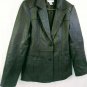 Newport News Brown Leather Womens 2 Button Jacket Polyester Satin Lining Size 10