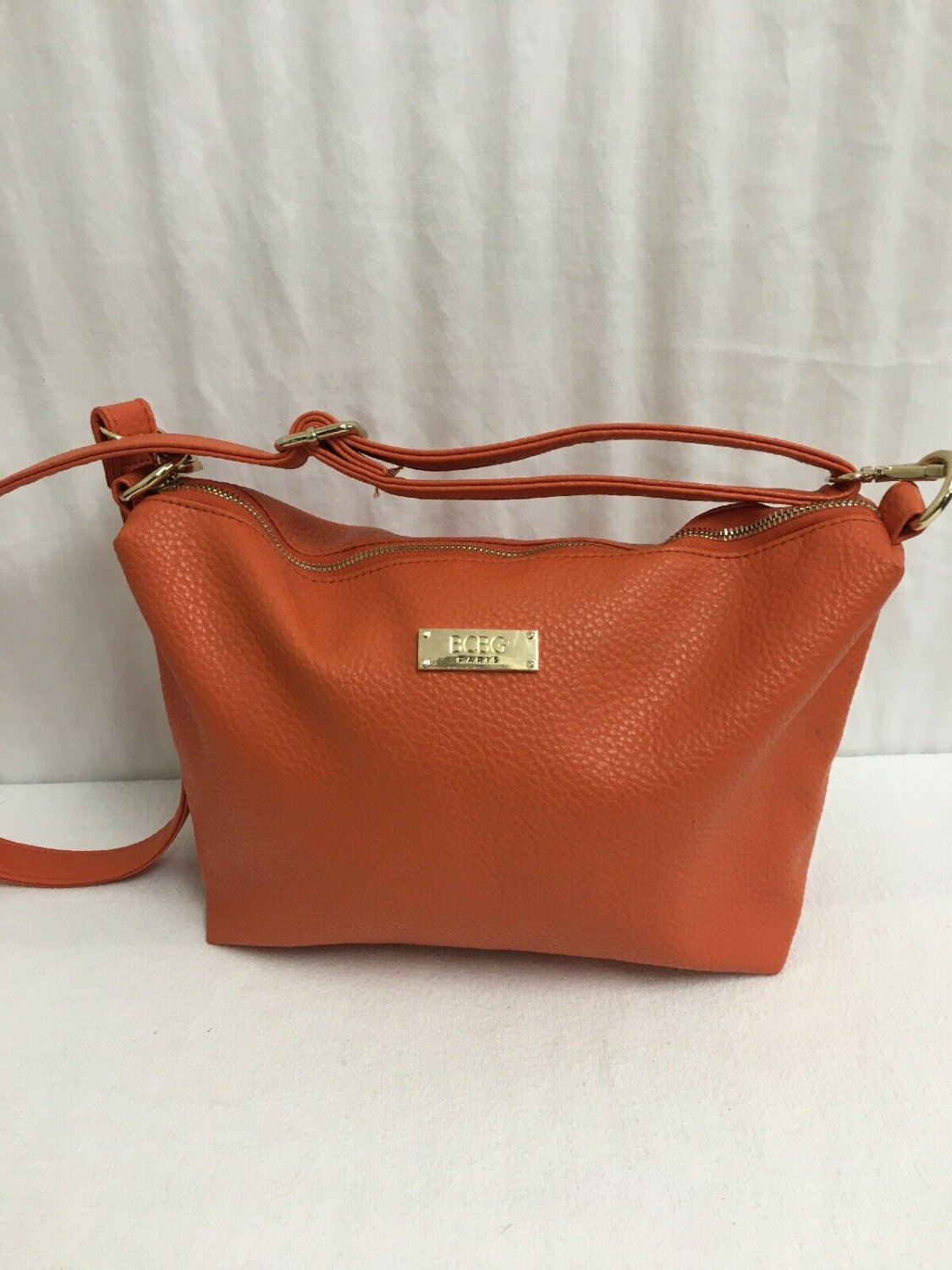 BCBG Paris Purse Shoulder Bag Adjustable Strap Orange Faux Leather
