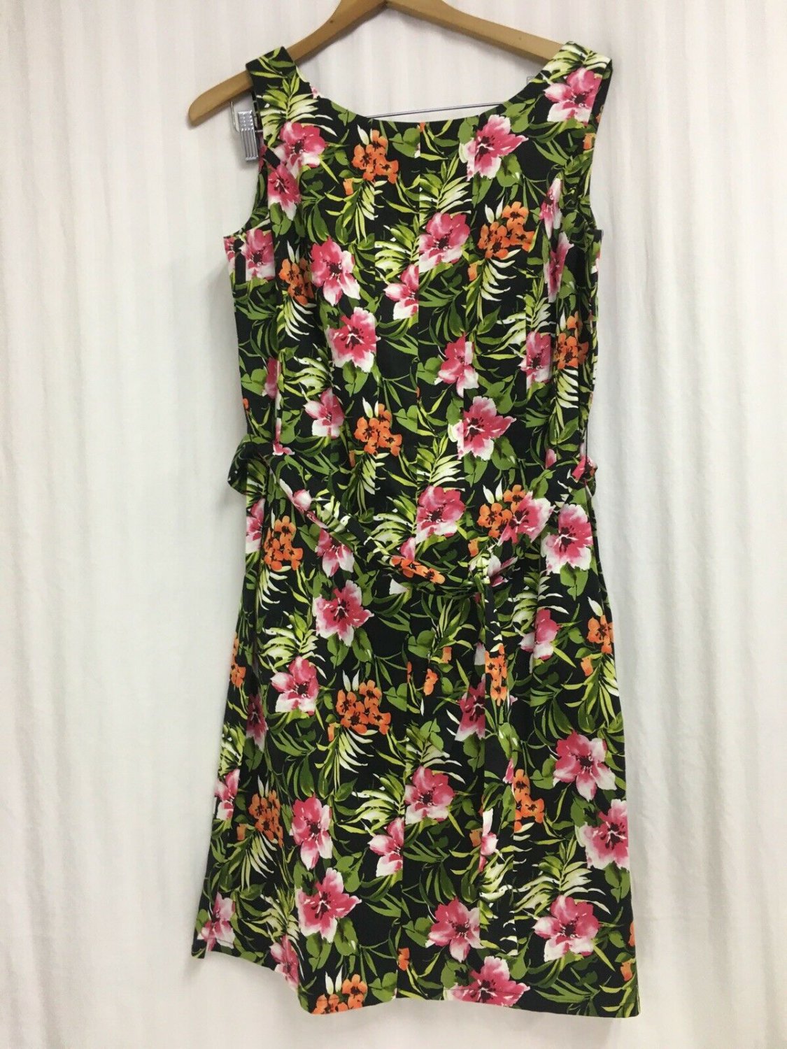 Elementz Dress Womens Size Large Sleeveless Summer Stretch Floral Belt