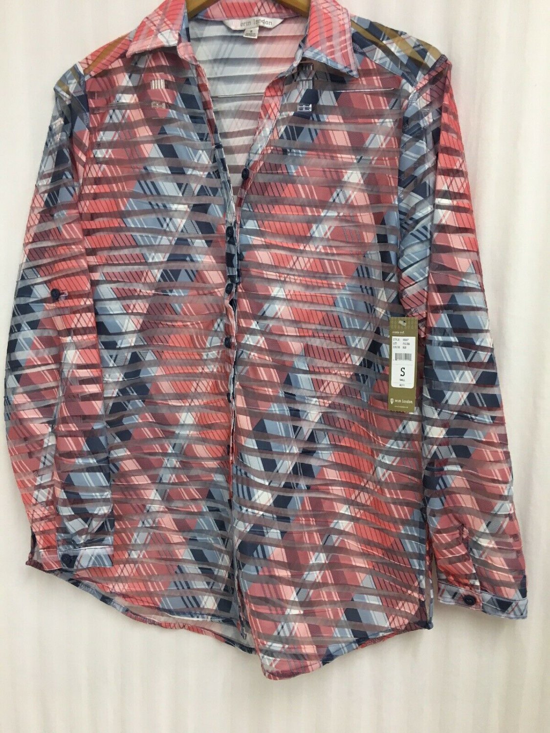 Erin London Sheer Blouse Top Womens Small Button Up