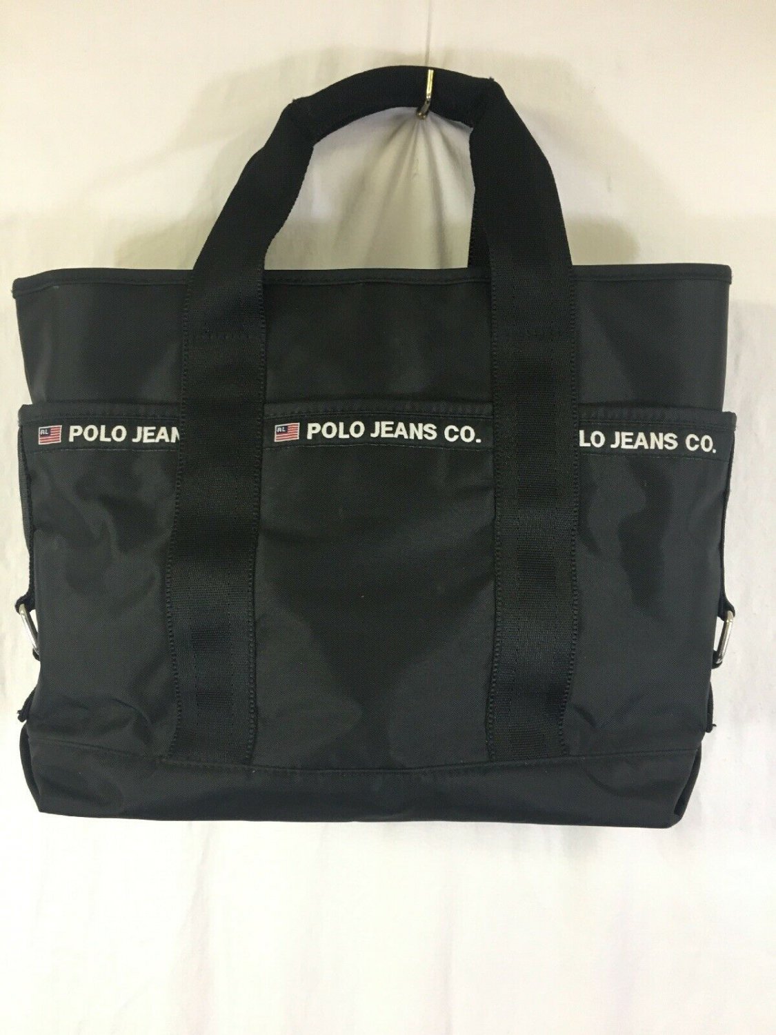 Ralph Lauren Tote Bag Polo Jeans Co Nylon Handbag Carry All Purse Logo Flag
