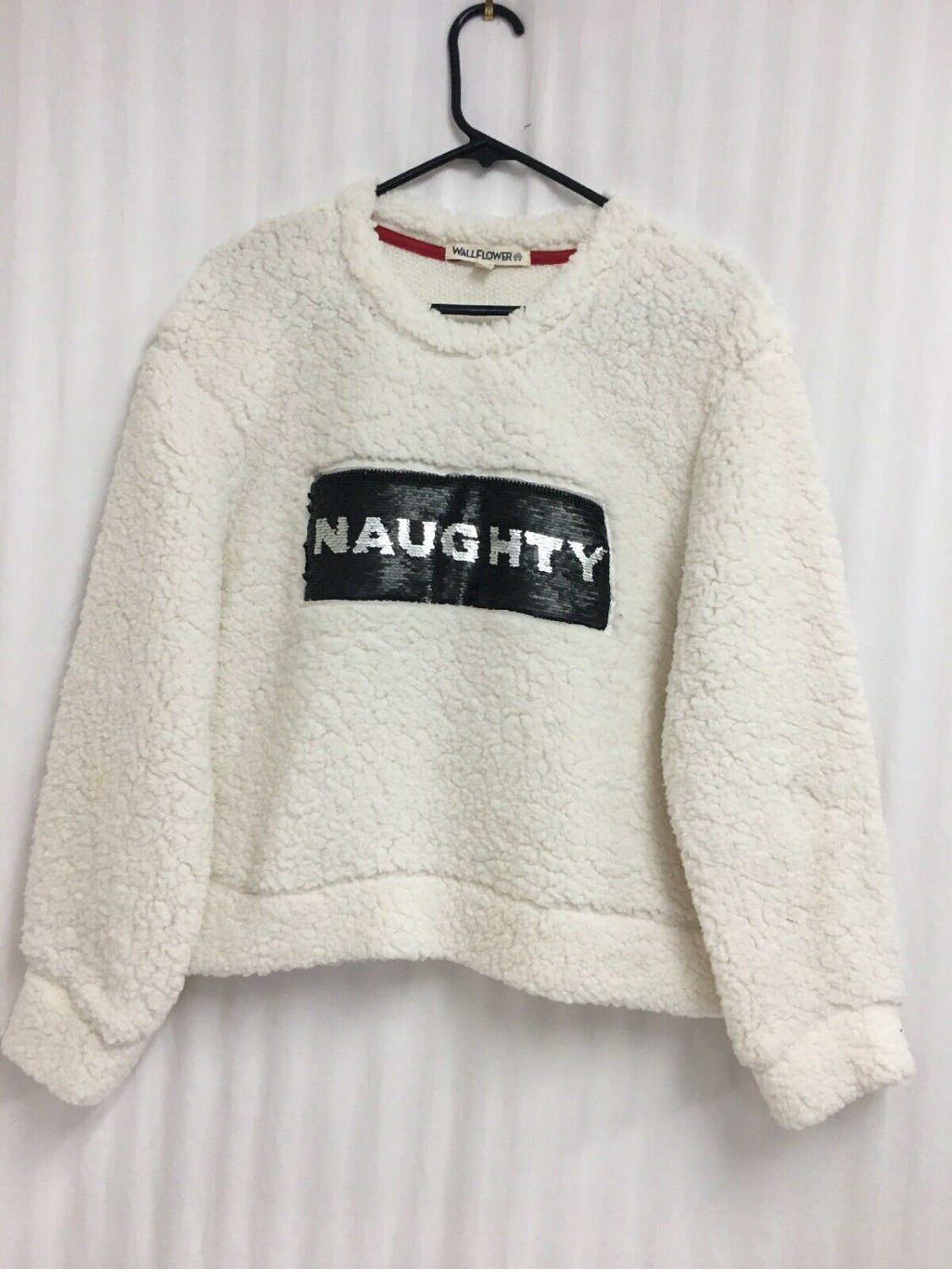 Wallflower Naughty Nice Flip Over Sequins Sherpa Sweater Juniors XL New