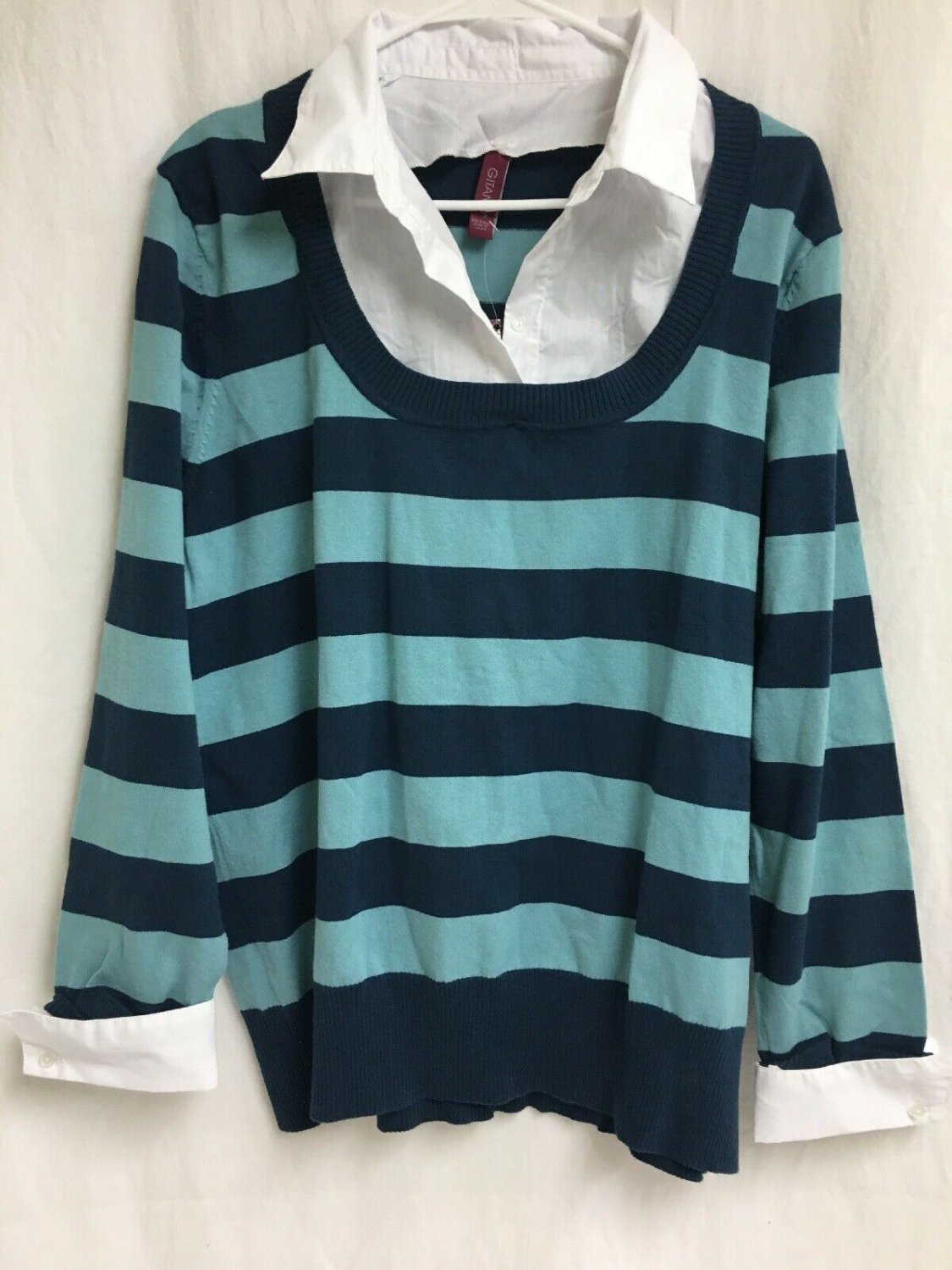 Gitano Sweater Womens 22/24W Stripe Layerd Look Career Wear