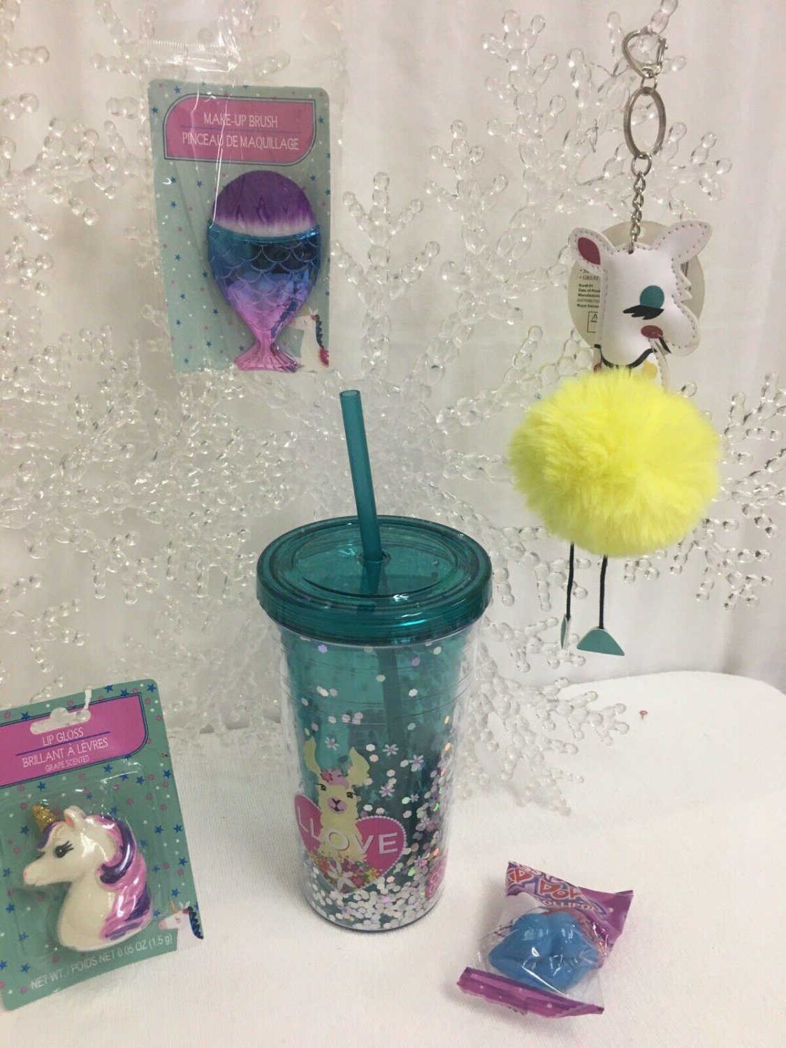 Cool Gear Cup Gift Set Llama Love Lip Gloss Keychain Candy Face Brush