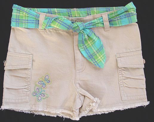 Green Dog Tan Beige Shorts with Green Plaid Belt 6X New