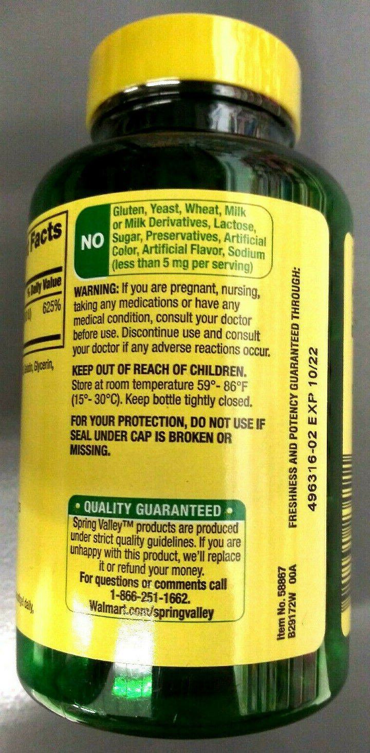 Spring Valley Vitamin D3 Supplement 125 mcg 5,000 iu SOFTGELS 400 Ct