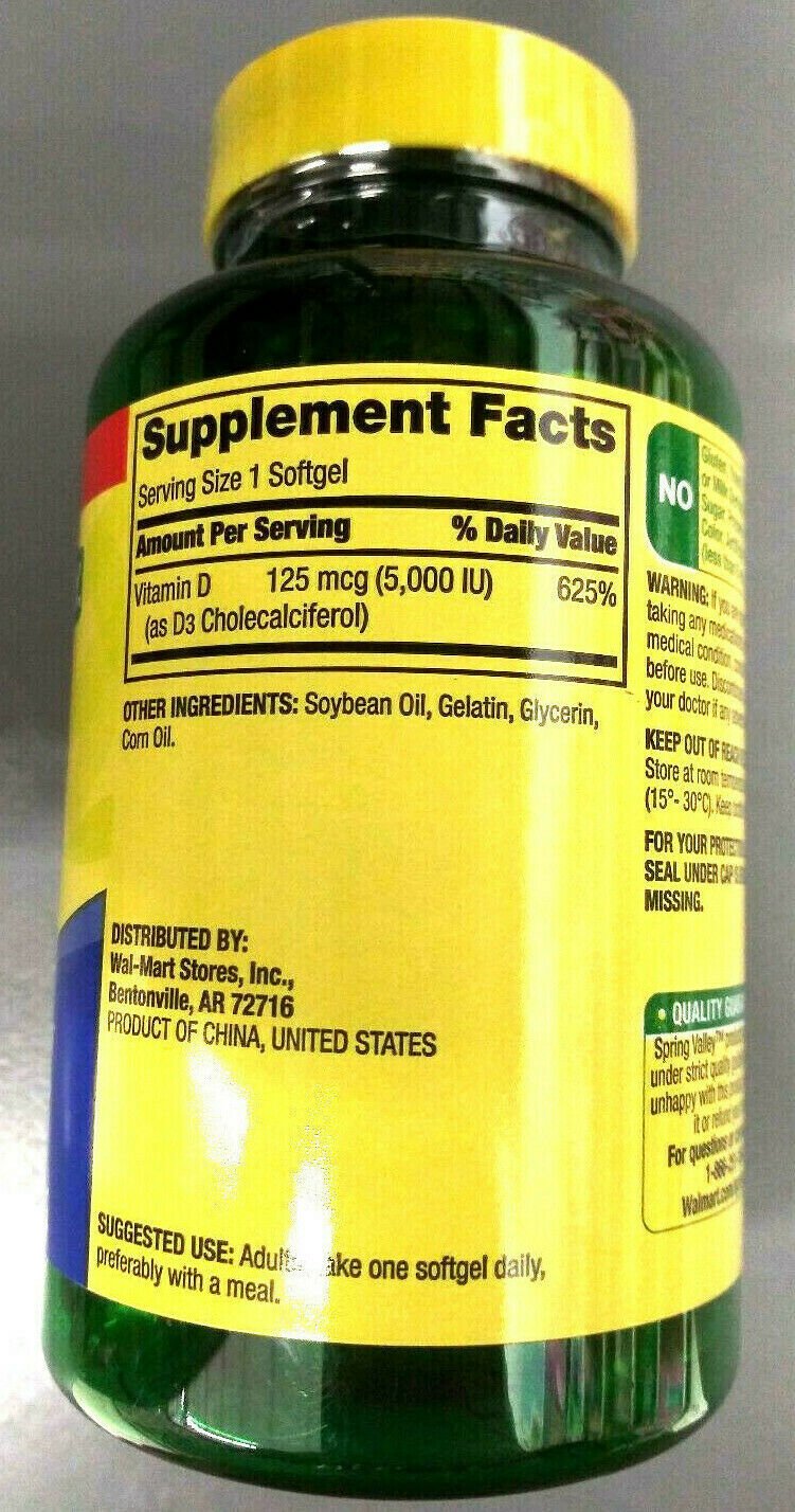 Spring Valley Vitamin D3 Supplement 125 Mcg 5000 Iu Softgels 400 Ct D 3 Fresh 4420