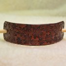 Leather Hair Barrette with Bamboo Stick Cannabis Leaf Design Large