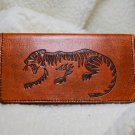 Leather Checkbook Cover with Hand Carved Tiger Silhouette