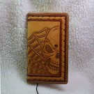 Brown Leather Journal Cover - Skull Web Hand Carved Design