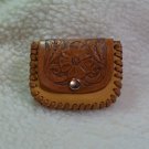 Leather 2-Pocket Deerskin Coin Pouch with Carved Flap - Floral Scroll