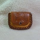 Leather 2-Pocket Deerskin Coin Pouch with Carved Flap - Flower