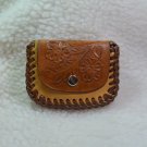 Leather 2-Pocket Deerskin Coin Pouch with Carved Flap - Floral Branch