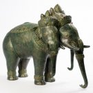Antique Khmer Style Bronze Erawan Airavata or Elephant Statue - 44cm/18" Tall