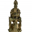 19th Century Antique Bronze Thai Meditation Buddha & Naga Stupa -15cm/6" Tall