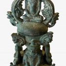 19th Century Antique Bronze Khmer Meditation Buddha & Naga Stupa -16cm/6" Tall