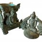 19th Century Antique Bronze Khmer Meditation Buddha & Naga Stupa -16cm/6" Tall