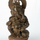 Antique Chola Style Seated Bronze Ganesha Statue with Baby Ganesh - 38cm/15"
