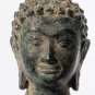 Antique Thai Style Dvaravati Bronze Buddha Head Statue - 18cm/7"