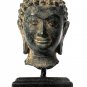 Antique Thai Style Dvaravati Bronze Buddha Head Statue - 18cm/7"