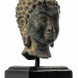 Antique Thai Style Dvaravati Bronze Buddha Head Statue - 18cm/7"