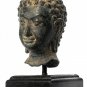 Antique Thai Style Dvaravati Bronze Buddha Head Statue - 18cm/7"