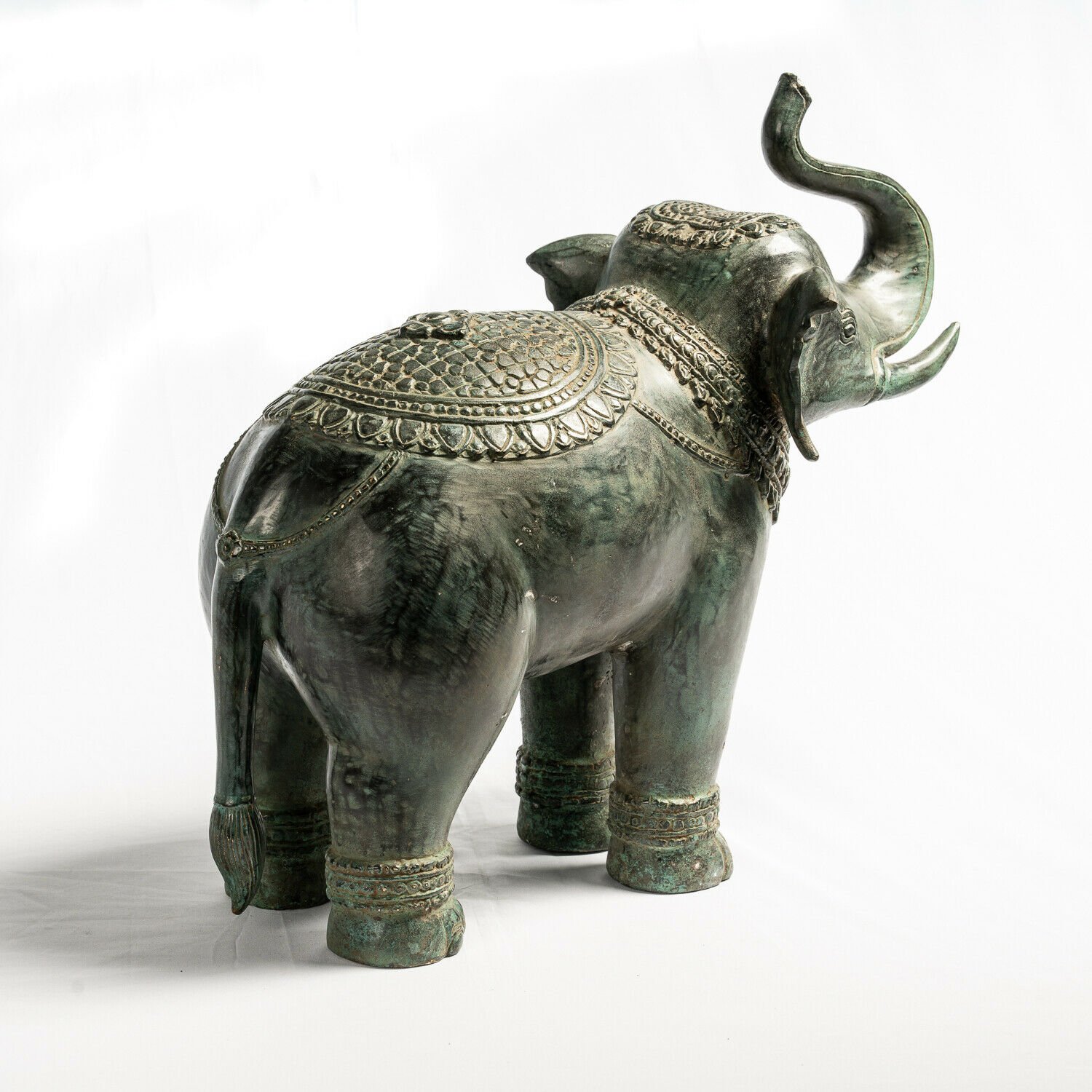 Antique Khmer Style Bronze Trumpeting Elephant Statue - 38cm/15