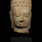 Antique 7th Century Style Mounted Stone Khmer Buddha Head - 28cm/11" Tall