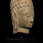 Antique 7th Century Style Mounted Stone Khmer Buddha Head - 28cm/11" Tall