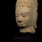 Antique 7th Century Style Mounted Stone Khmer Buddha Head - 28cm/11" Tall
