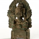 Seated 19th Century Antique Enthroned Bronze Ganesha Statue - 7cm/3"