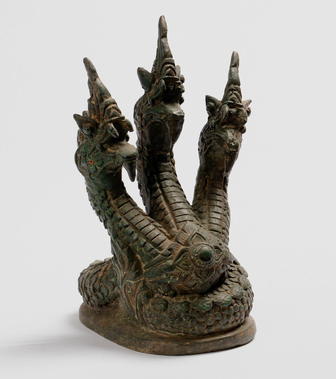 Antique Thai Style Bronze Protective Naga, Snake or Serpent Statue - 25cm/10"