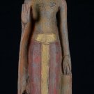 Antique Khmer Style Wood Standing Protection Monday Buddha Statue - 64cm/26"
