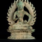19th Century Thai Lopburi Bronze Vajrayana Buddha Statue with Halo - 12cm/5"