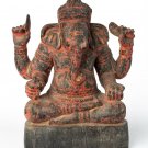 Antique Khmer Style Wood Seated Ganesha Statue - 28cm/11"
