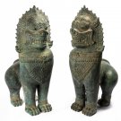 Antique Khmer Style Bronze Temple Guardians or Lions (Pair) - 53cm/21"
