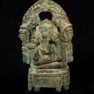 19th Century Antique Enthroned Bronze Ganesha Statue - 7cm/3"