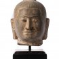 Antique Khmer Style Mounted Stone Jayavarman VII Head - 19cm/8"