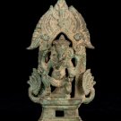 19th Century Antique Enthroned Bronze Ganesha Statue - 12cm/5"