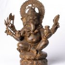 Antique Chola Style Bronze Seated Six Arm Ganesha Statue - 37cm/15"