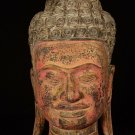 Antique Thai Style Southeast Asia Red Wood Buddha Head Statue - 49cm/19.5"