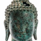 Antique Thai Style Mounted Dvaravati Bronze Buddha Head Statue - 20cm/8"