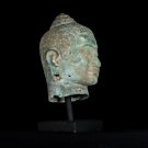 Antique 19th Century Khmer Mounted Bronze Bayon Buddha Head Statue - 49cm/20"