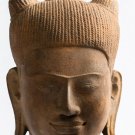 Antique Phnom Da Style Mounted Stone Khmer Buddha Head - 33cm/13" Tall