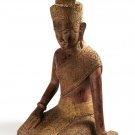 Antique Bayon Style Red Wood Kneeling Female Devi Statue - 72cm/29"