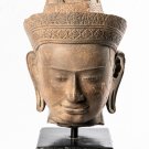 Antique Banteay Srei Style Khmer Mounted Stone Buddha Head Statue - 52cm/21"